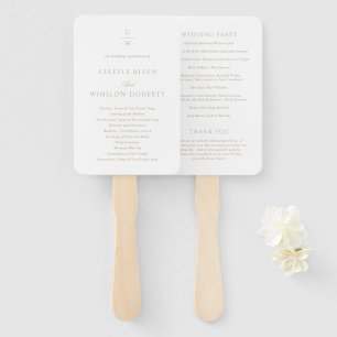 Éventail Programme de mariage classique au monogramme or vi