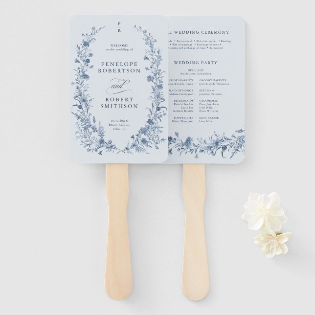 Éventail Programme de mariage classique de jardin français  (Devant et derrière)