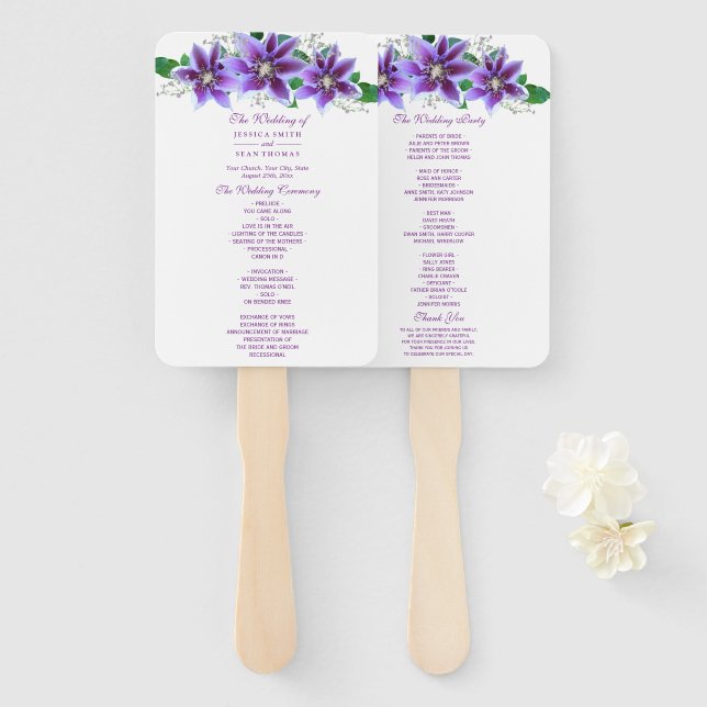 Éventail Programme de mariage Classy Chic Clematis (Devant et derrière)