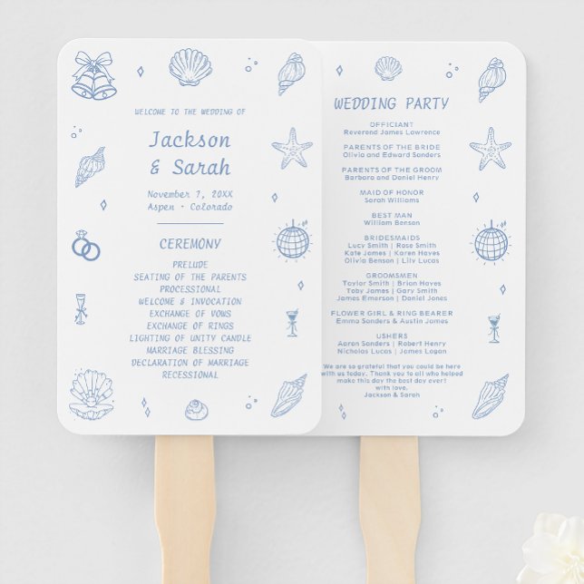 Éventail Programme de mariage côtier des coquillages à main (Créateur téléchargé)