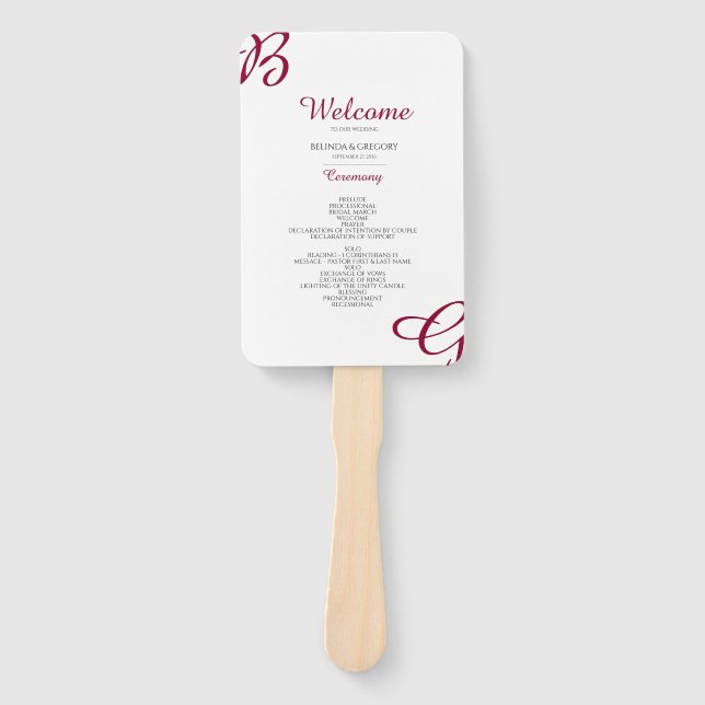 Éventail Programme de mariage d'automne avec initiales en b (Devant)