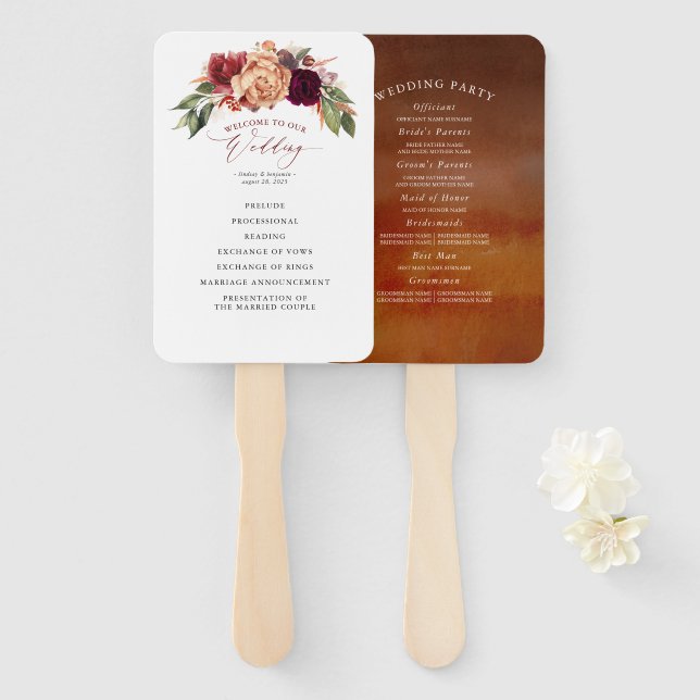Éventail Programme de Mariage de automne de tons de terre V (Devant et derrière)