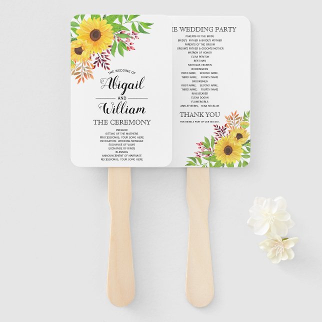 Éventail Programme de mariage de automne floral de tourneso (Devant et derrière)