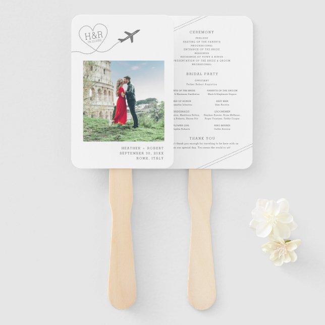 Éventail Programme de mariage de destination minimal et élé (Devant et derrière)