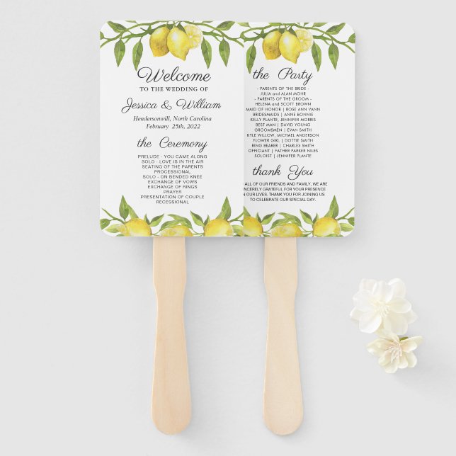 Éventail Programme de mariage de fleurs de citrons (Devant et derrière)