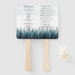 Éventail Programme de mariage de la forêt d'aquarelle de pi