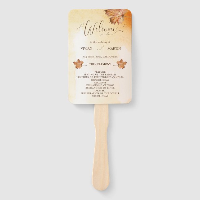 Éventail Programme de mariage de la rouille de la feuille d (Devant)