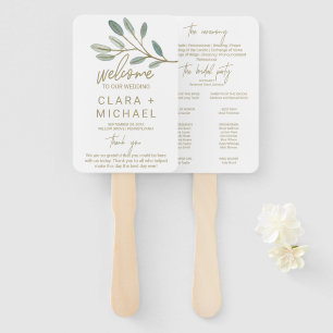Éventail Programme de mariage de l'eucalyptus veiné or