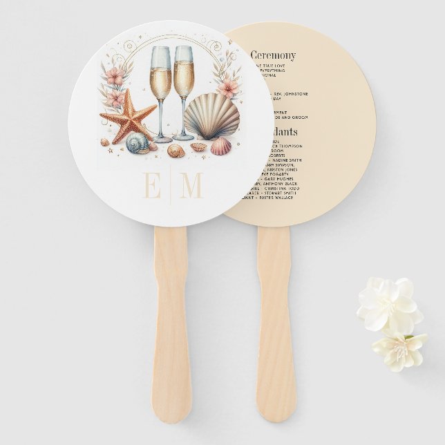 Éventail Programme de mariage de plage Chic Côté Mer (Devant et derrière)