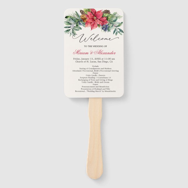 Éventail Programme de mariage de Poinsettia pour le feuilla (Devant)