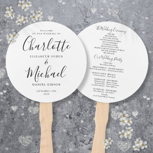 Éventail Programme De Mariage De Script Moderne Noir Et Bla
