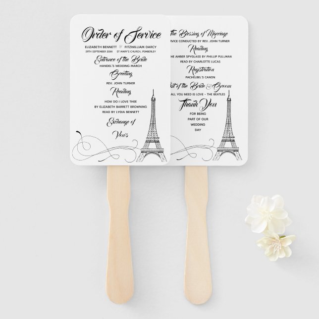 Éventail Programme de Mariage des Doodles Parisiens (Devant et derrière)