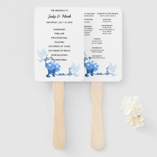 Éventail Programme De Mariage Des Doves Et Des Fleurs Bleue