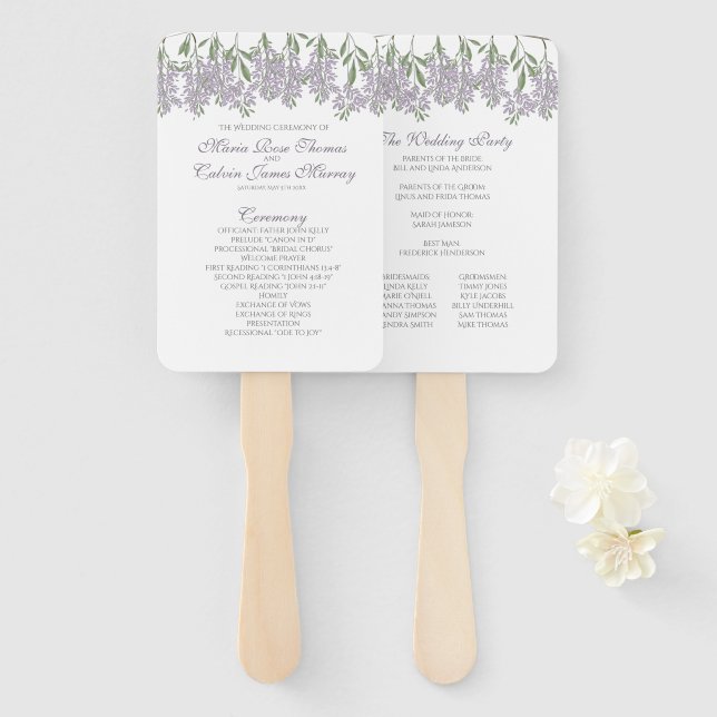 Éventail Programme de mariage des fans de la Wisteria peint (Devant et derrière)