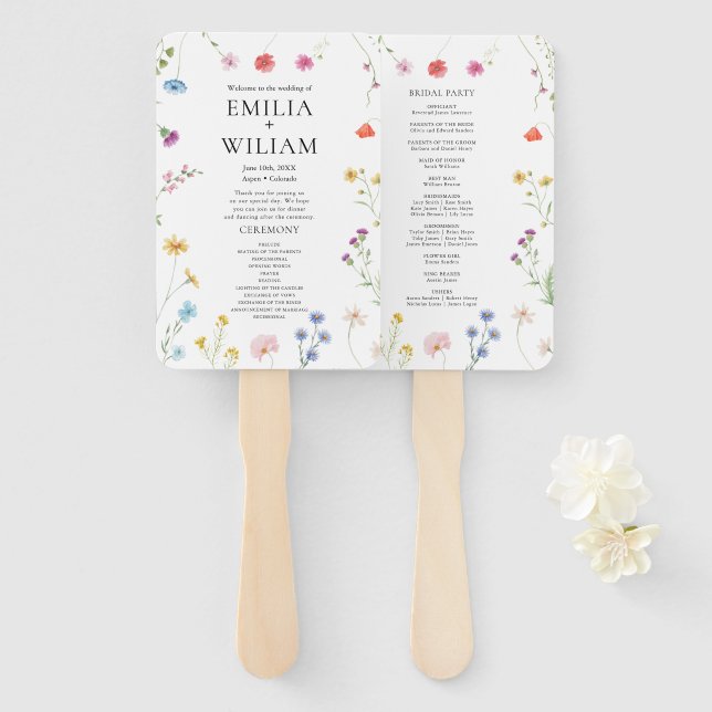 Éventail Programme de mariage des Fleurs sauvages botanique (Devant et derrière)