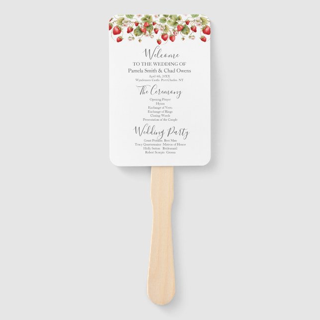 Éventail Programme de mariage des fraises d'aquarelle (Devant)