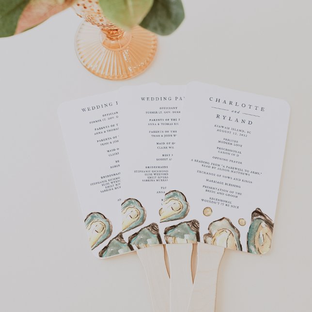 Éventail Programme de mariage des huîtres d'aquarelle côtiè (Créateur téléchargé)