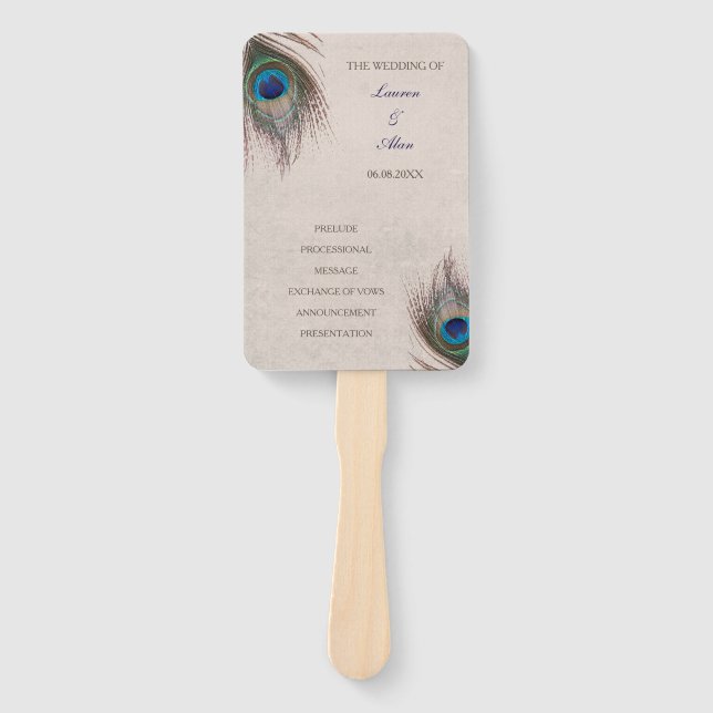 Éventail Programme de mariage des plumes de paon (Devant)