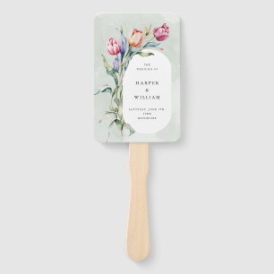 Éventail Programme de mariage des tulipes d'aquarelle