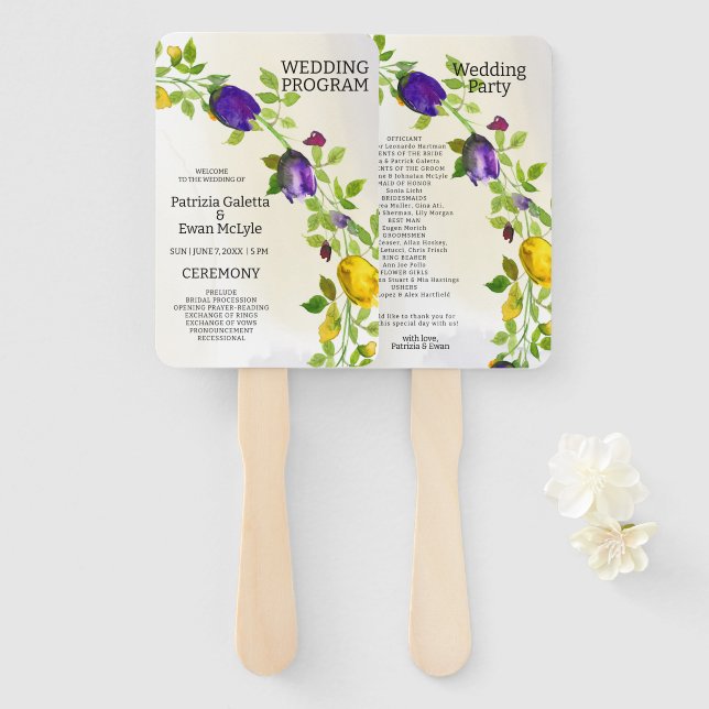 Éventail Programme de mariage du Rectangle floral (Devant et derrière)