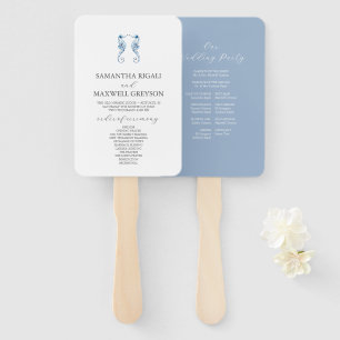 Éventail Programme de mariage Dusty Blue Beach Hippocampe