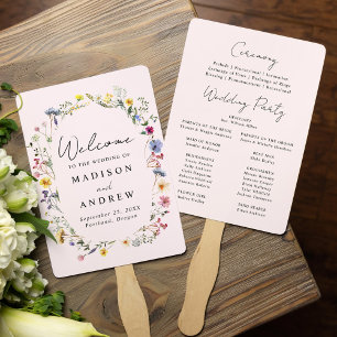 Éventail Programme de mariage élégant à fleurs sauvages ros