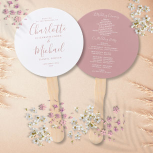 Éventail Programme de mariage élégant à l'écriture rose pou