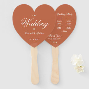Éventail Programme de mariage élégant à motif de cœur en te
