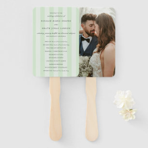 Éventail Programme de mariage élégant aux rayures vertes mo