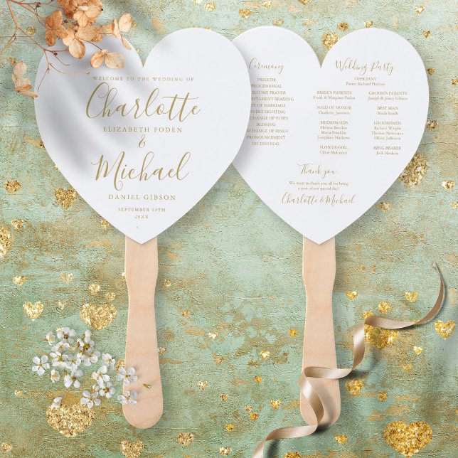 Éventail Programme de mariage élégant écriture dorée Cœur (Créateur téléchargé)