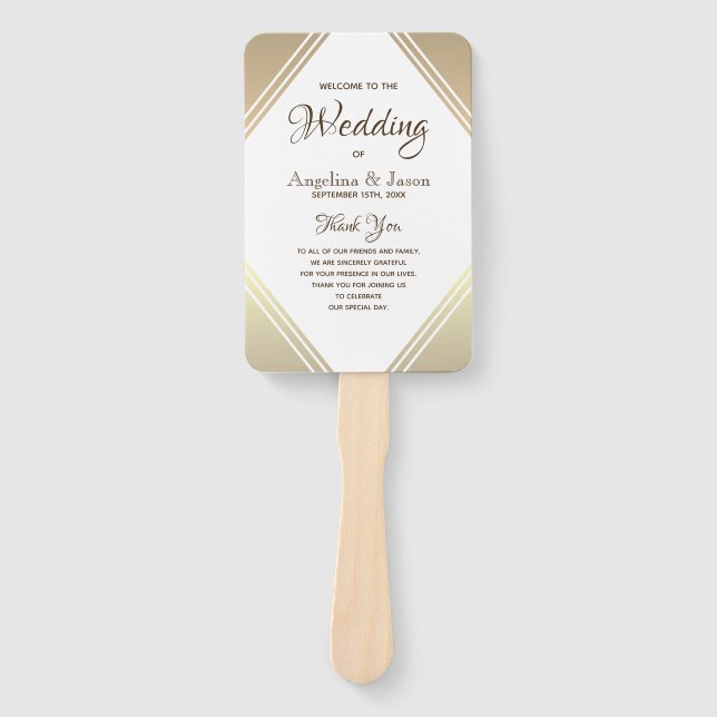 Éventail Programme de Mariage Élégant en Or (Devant)