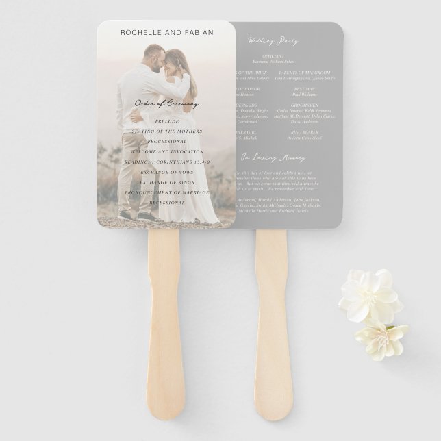 Éventail Programme de mariage élégant gris simple (Devant et derrière)