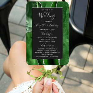 Éventail Programme de mariage élégant vert chasseur Agate A