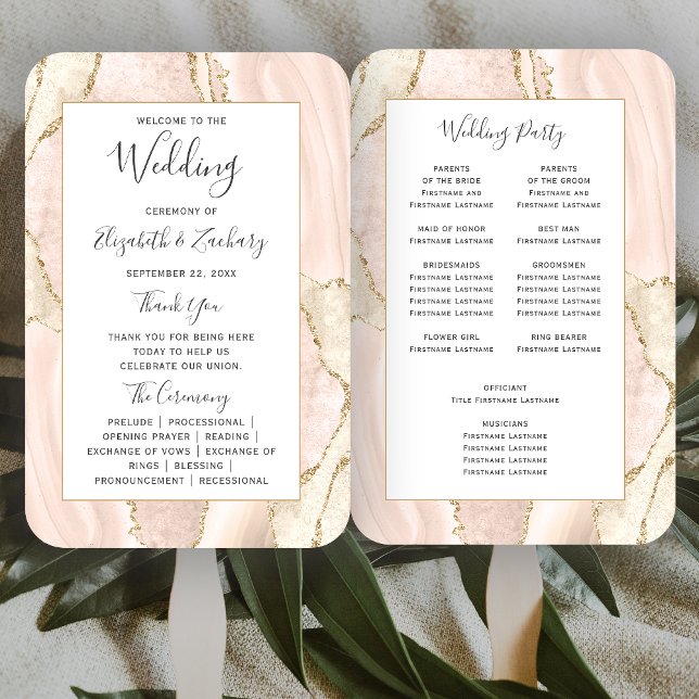 Éventail Programme de mariage en agate dorée Ivory (Créateur téléchargé)