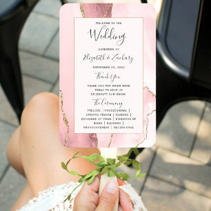 Éventail Programme de mariage en agate rose doré