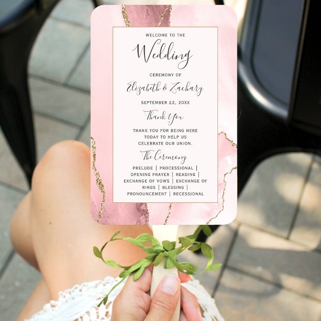 Éventail Programme de mariage en agate rose doré (Créateur téléchargé)