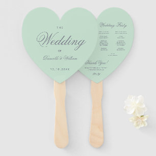 Éventail Programme de mariage en calligraphie gris vert men