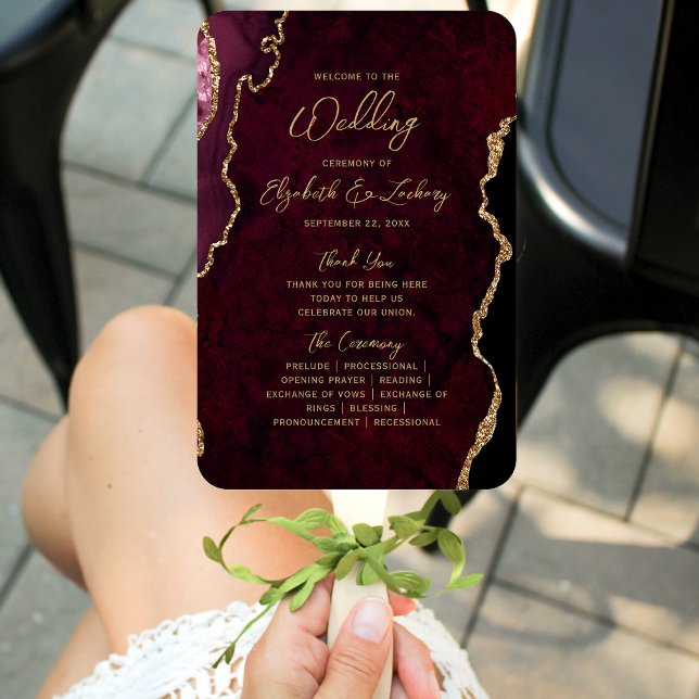 Éventail Programme de mariage en écriture manuscrite Agate  (Créateur téléchargé)