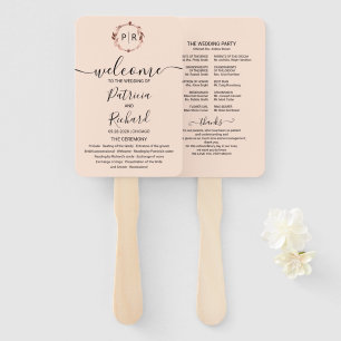 Éventail Programme de mariage en feuille d'or rose pêche év