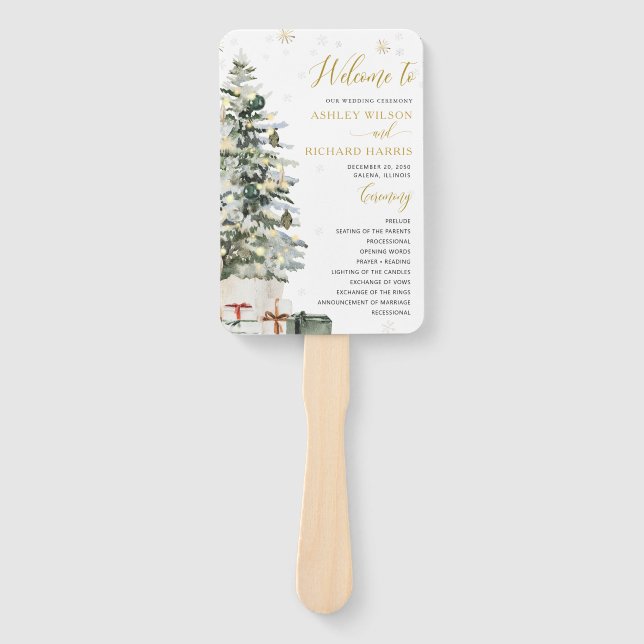 Éventail Programme de mariage en forme d'arbre de Noël (Devant)