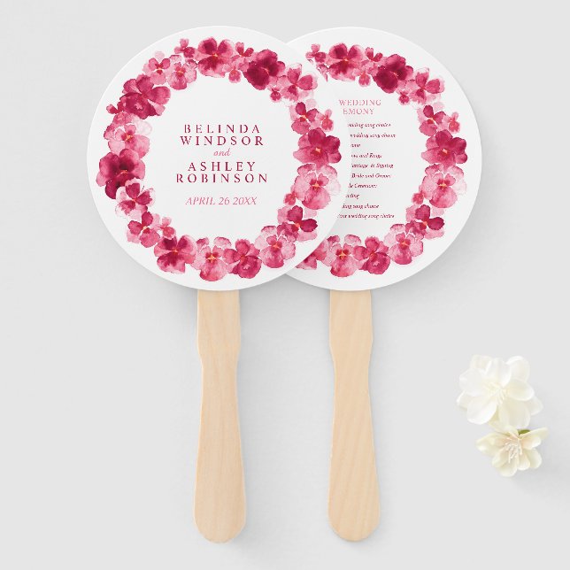 Éventail Programme de mariage en rose rouge (Devant et derrière)