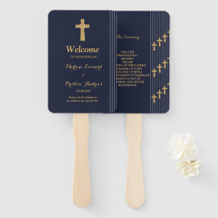 Éventail Programme de mariage en typographie élégante bleu 