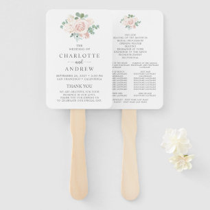 Éventail Programme de mariage Eucalyptus Rose rose pâle