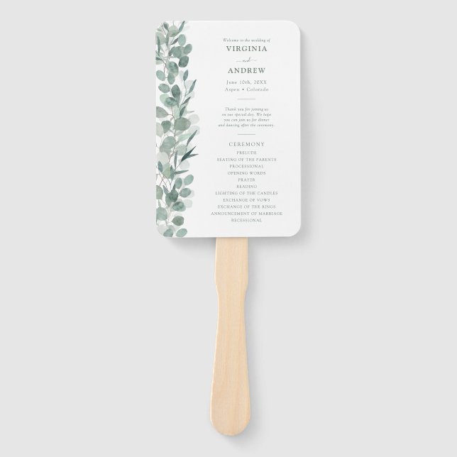 Éventail Programme de mariage Eucalyptus Ventilateur manuel (Devant)
