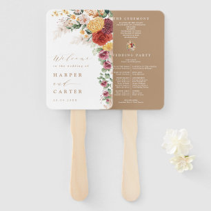 Éventail Programme de mariage Fleur d'Herbe de Pampas Bohèm