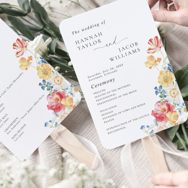 Éventail Programme de mariage Fleur sauvage coloré (Créateur téléchargé)