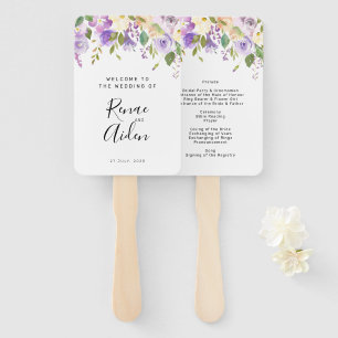 Éventail Programme de mariage fleuri violet ventilateur à m