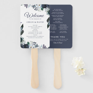 Éventail Programme de mariage floral bleu Bohème rustique