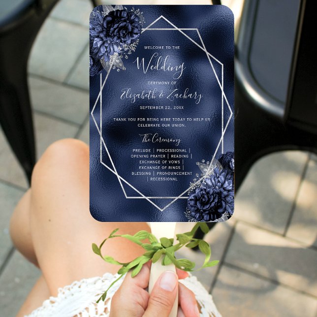 Éventail Programme de mariage floral bleu marine (Créateur téléchargé)