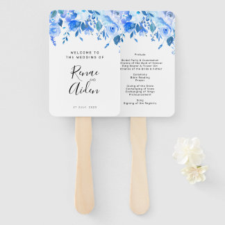 Éventail Programme de mariage floral bleu ventilateur à mai